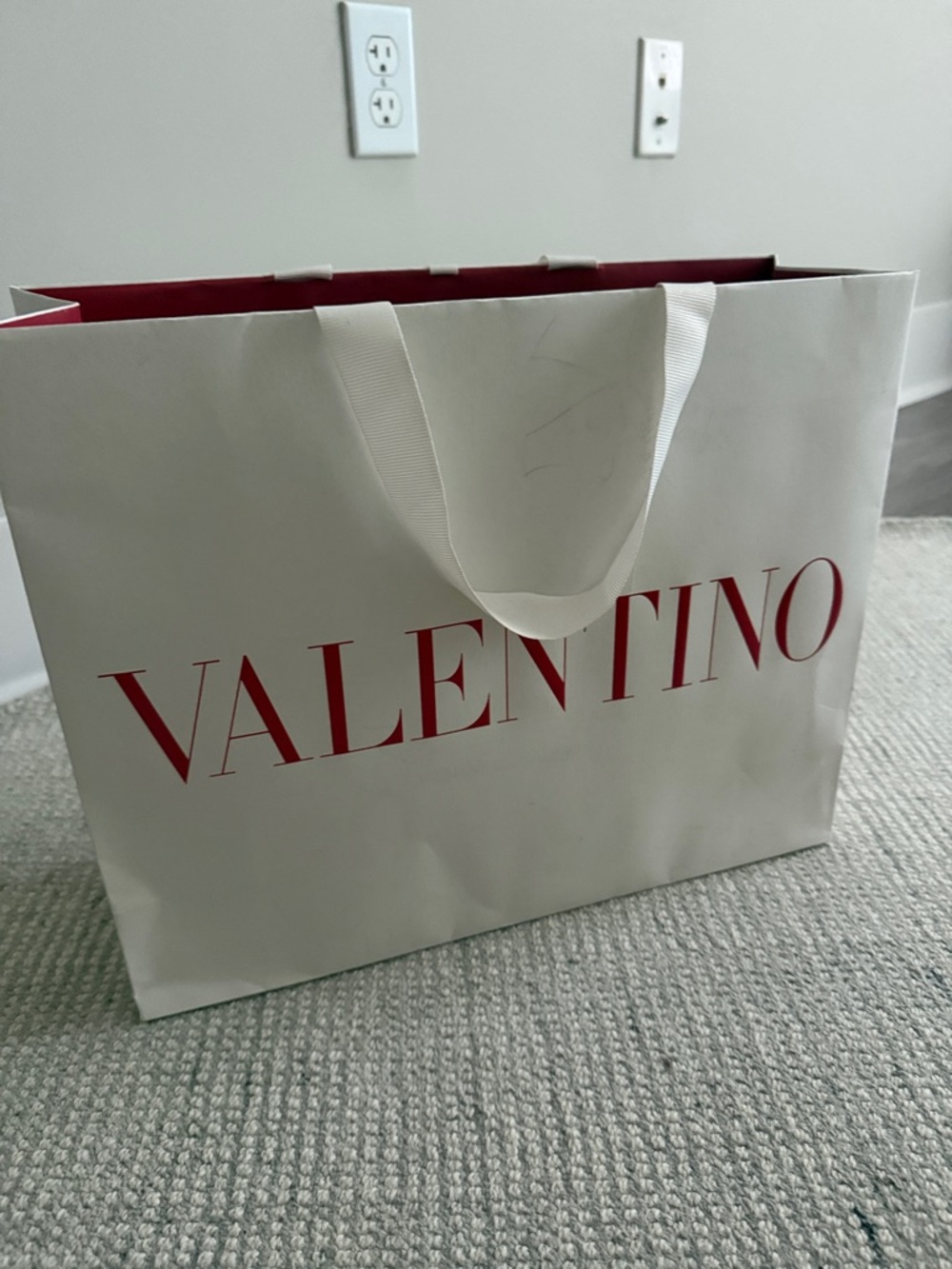 Valentino White Bag with Red Logo and Lined Interior